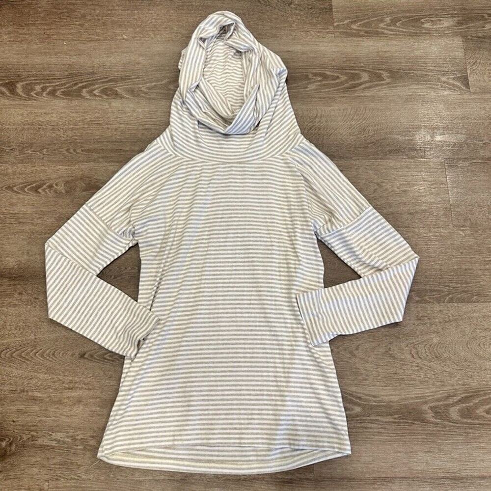 Mott50 Womens XS Top UPF 50‎ Tan Striped Cowl Neck Hooded Long Sleeve Beach